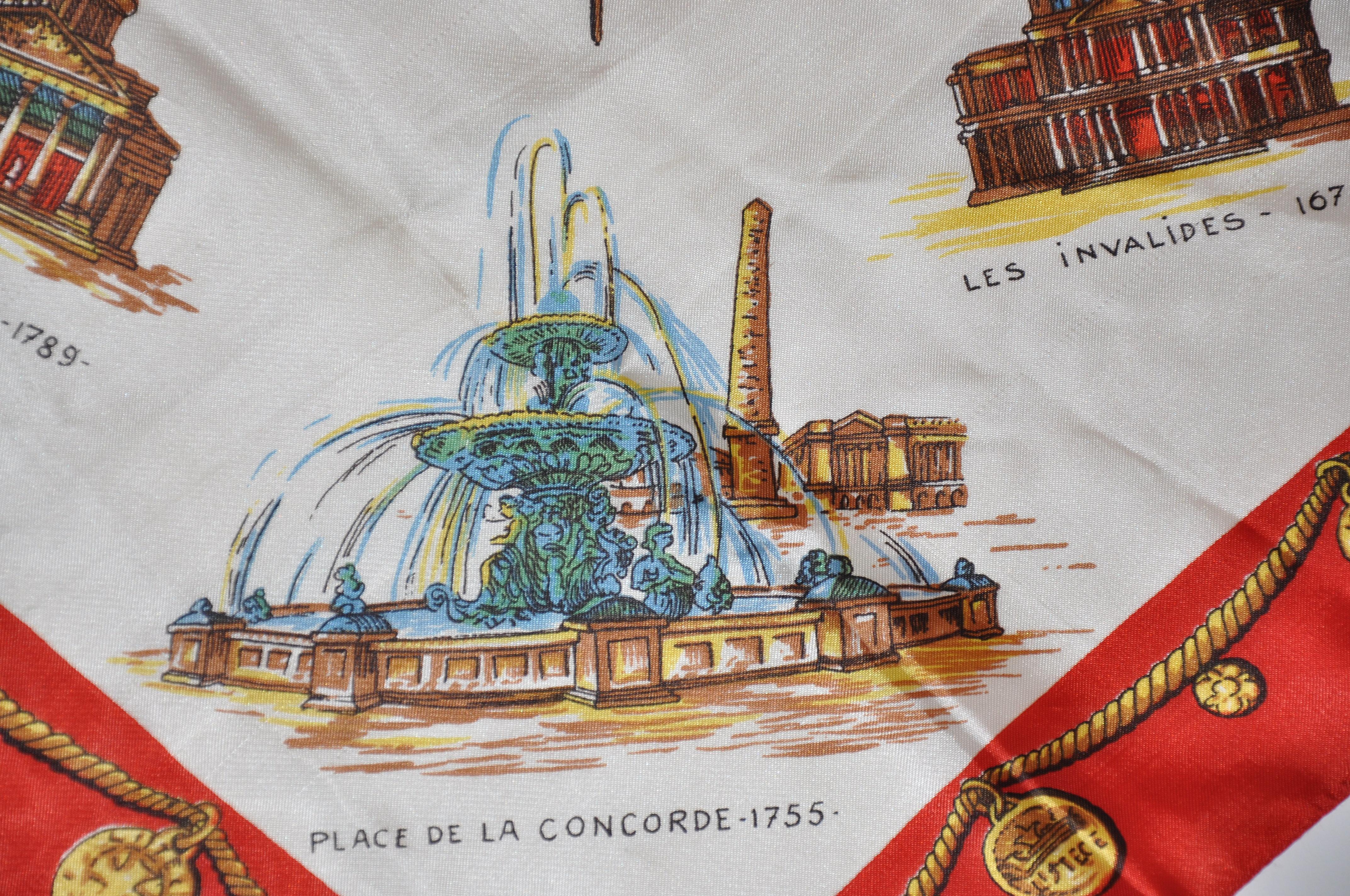 Grande écharpe détaillée « Wonderful Paris » avec bordures rouges en vente 1