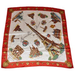 Large Detailed "Wonderful Paris" with Red Borders Scarf