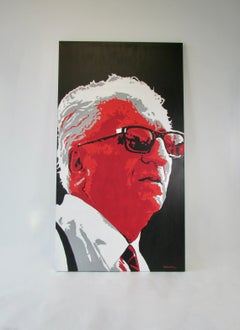 Pintura grande de Enzo Ferrari en acrílico sobre lienzo del artista de Detroit Billy Couch