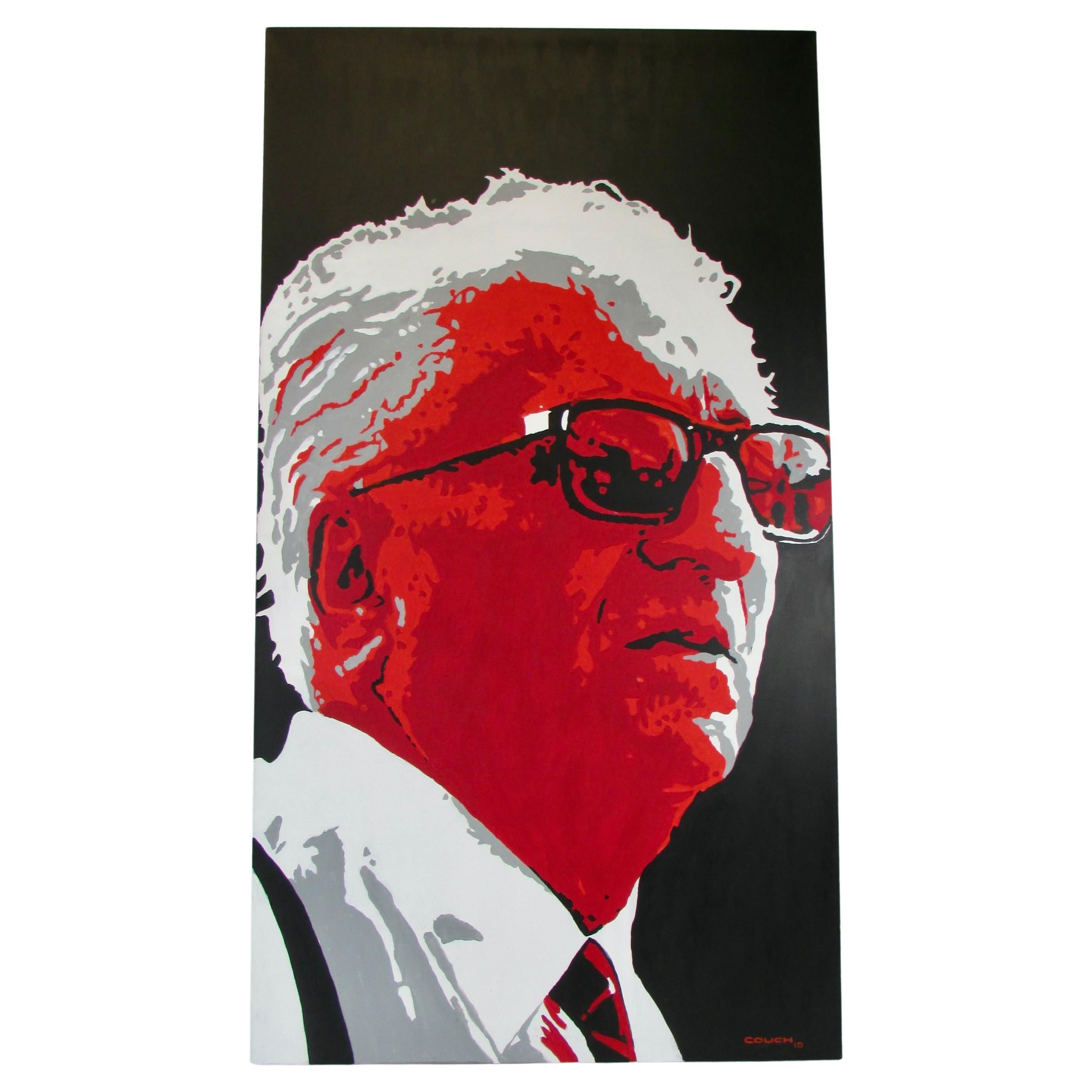 Large Detroit Artist Billy Couch Acrylic on Canvas Painting of Enzo Ferrari