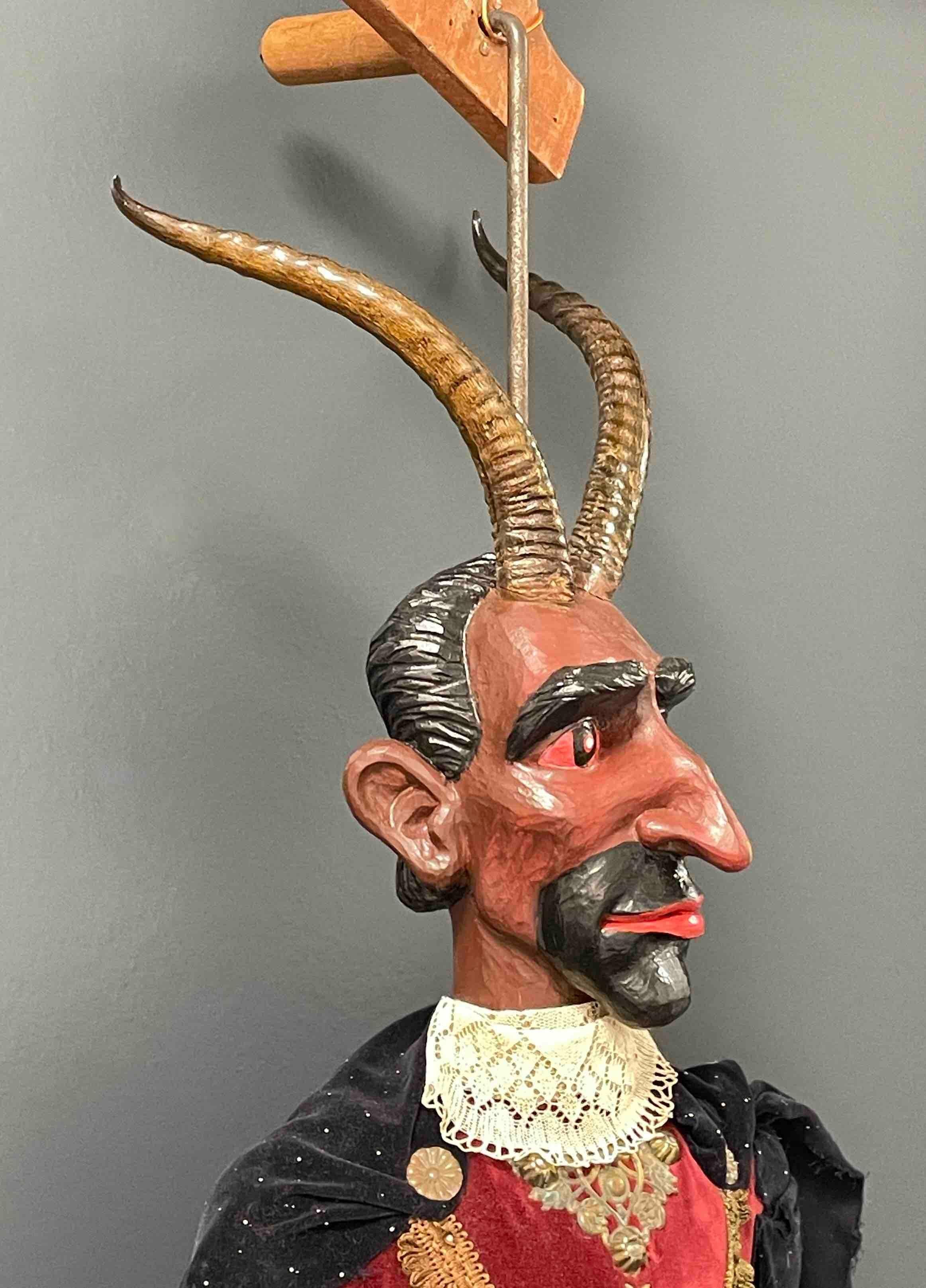 Hand-Carved Large Devil Krampus Marionette by a Master Puppet Maker, Antique Vintage Austria