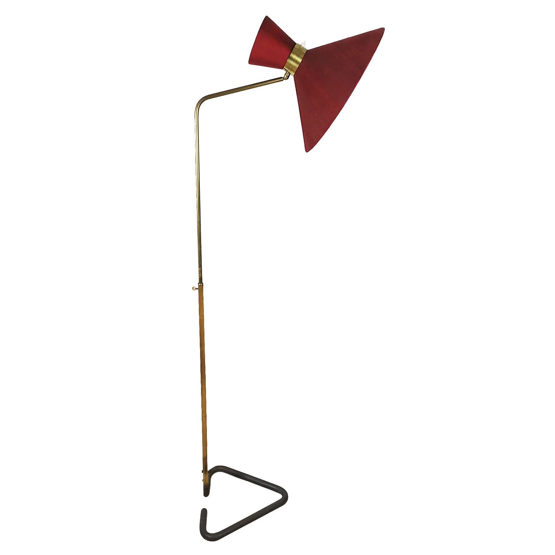 Large Mid-Century Modern "Diabolo" Standing Lamp by Maison Lunel, Silk - France For Sale