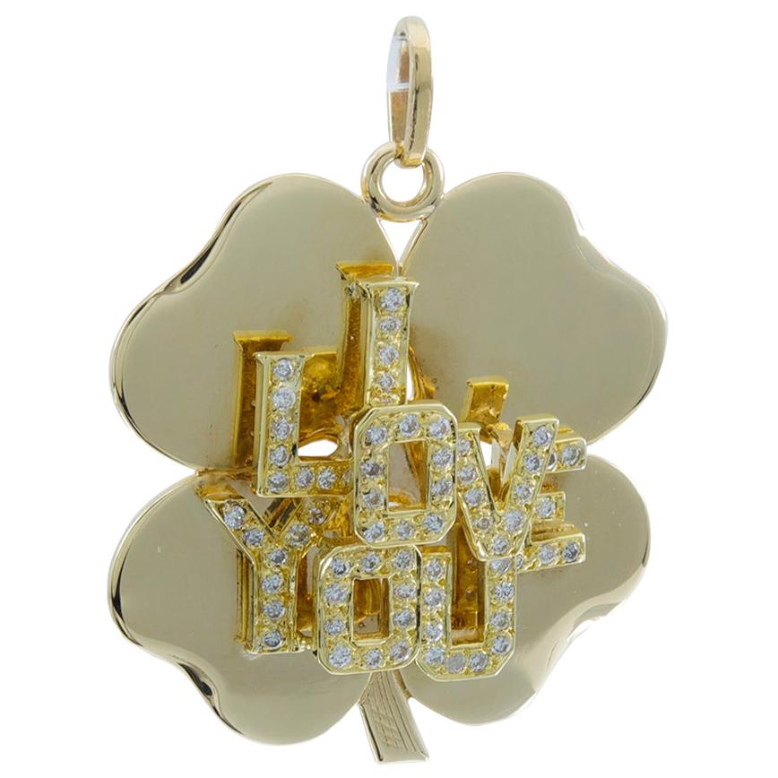 Large Diamond and Gold Clover Charm/Pendant