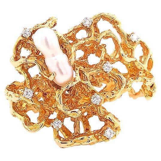 Faceted Watermelon Tourmaline and Yellow Gold Free-Form Ring For Sale ...