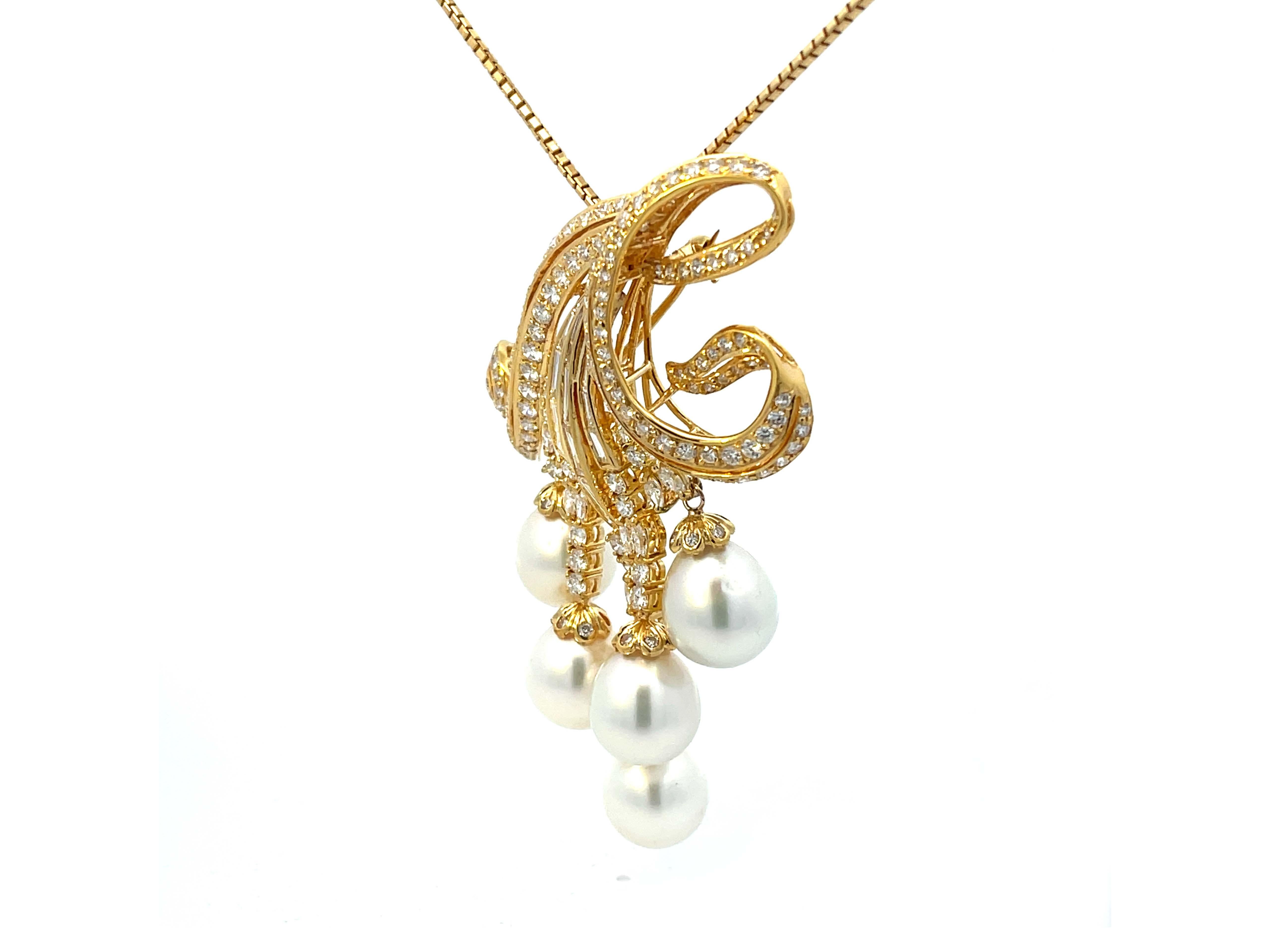 Taille brillant Grand collier de diamants et de perles en or jaune 18 carats en vente