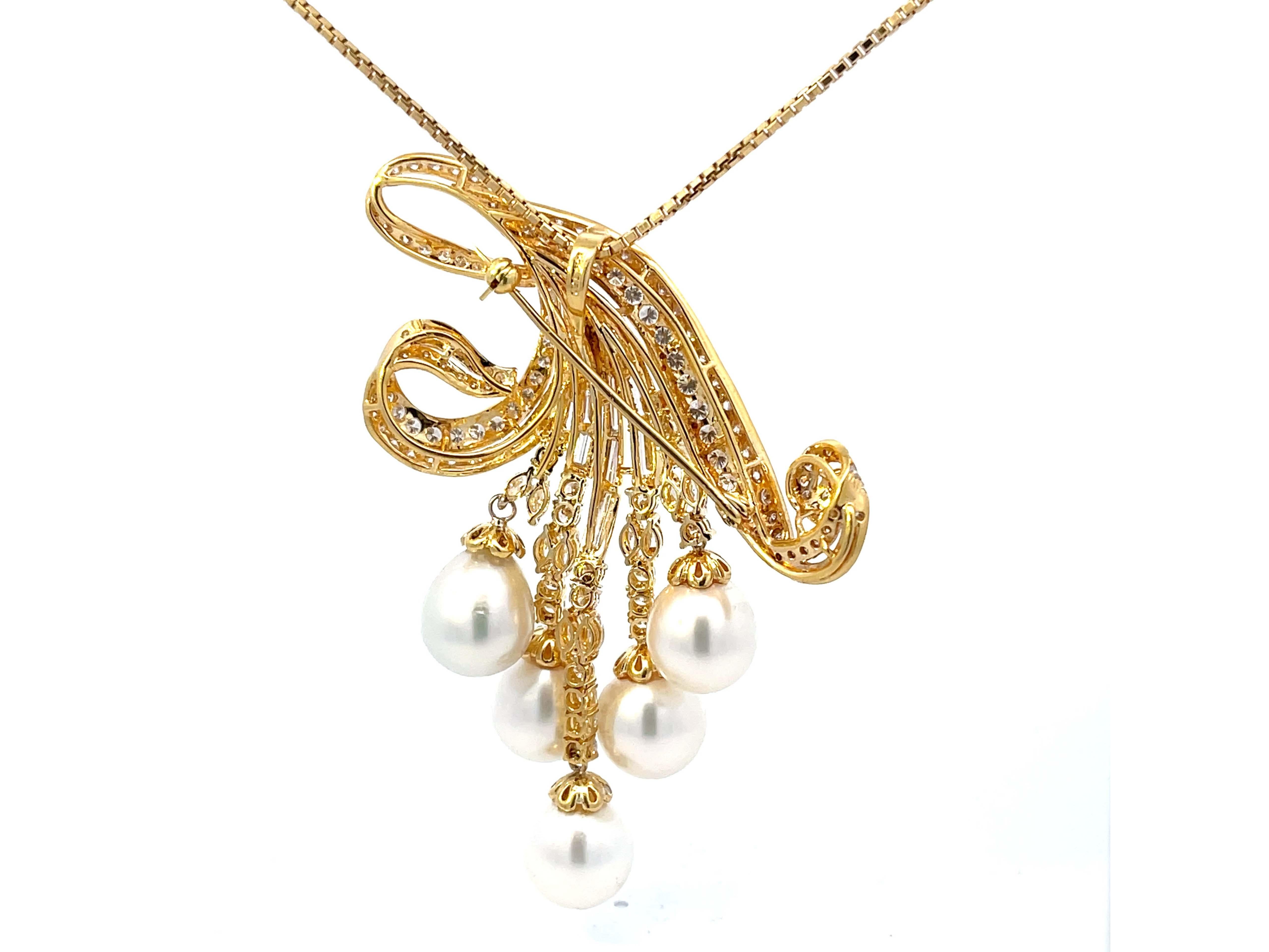 Large Diamond and Pearl Necklace in 18k Yellow Gold For Sale 2