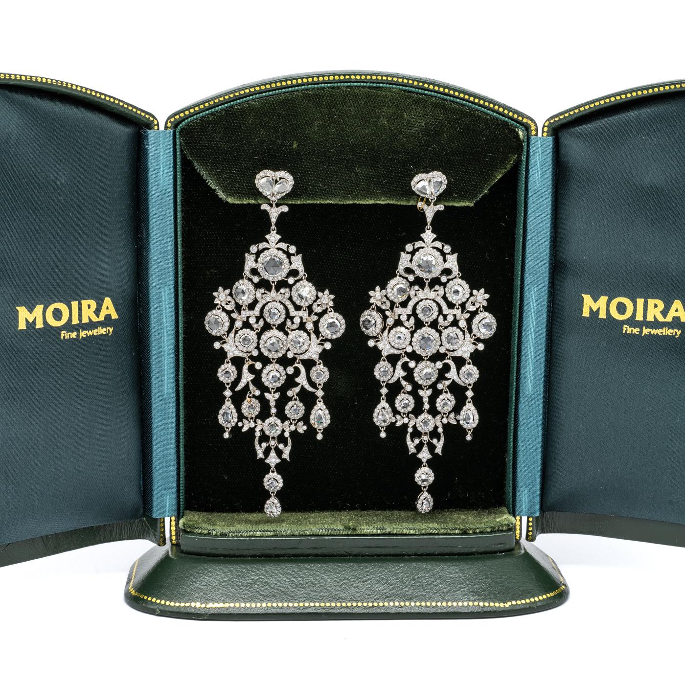 Women's Modern Large Diamond And Platinum Chandelier Earrings, 15.26 Carats For Sale