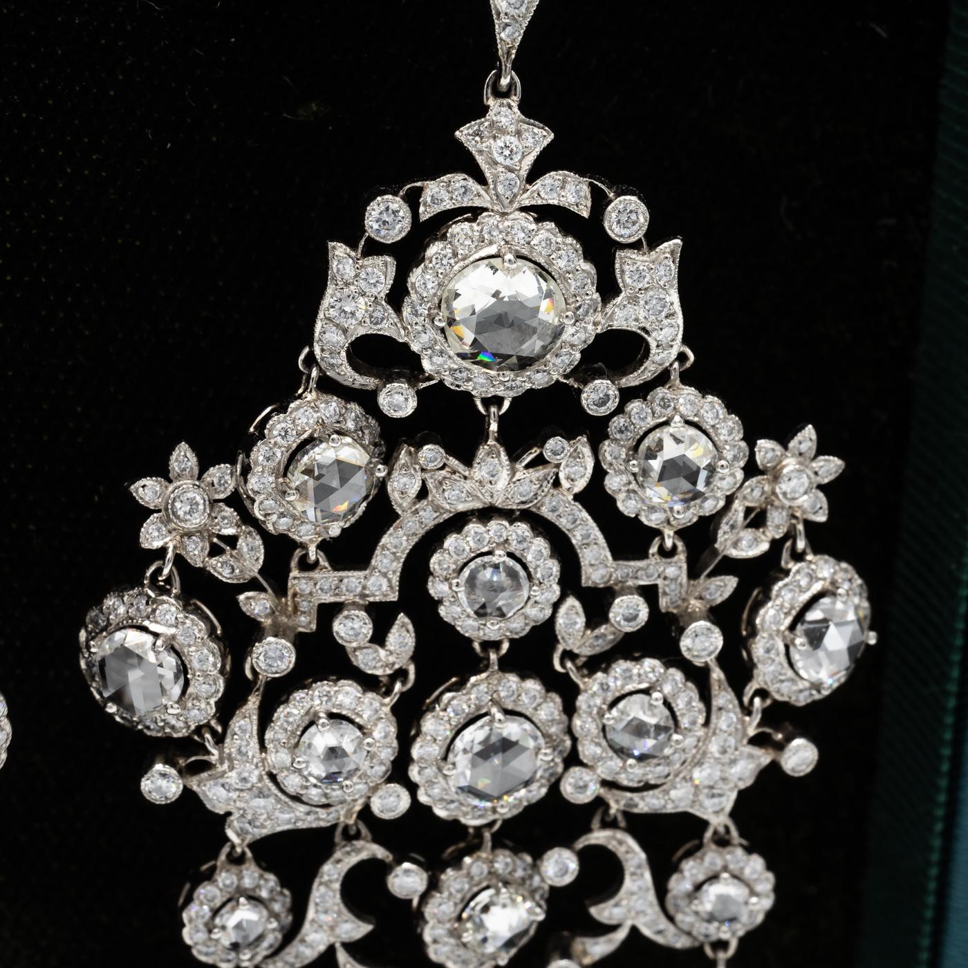 Modern Large Diamond And Platinum Chandelier Earrings, 15.26 Carats For Sale 1