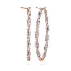 Large Diamond and Rose Gold Twisted Hoop Earrings
