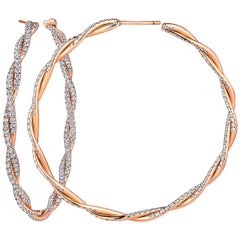 Large Diamond and Rose Gold Twisted Hoop Earrings