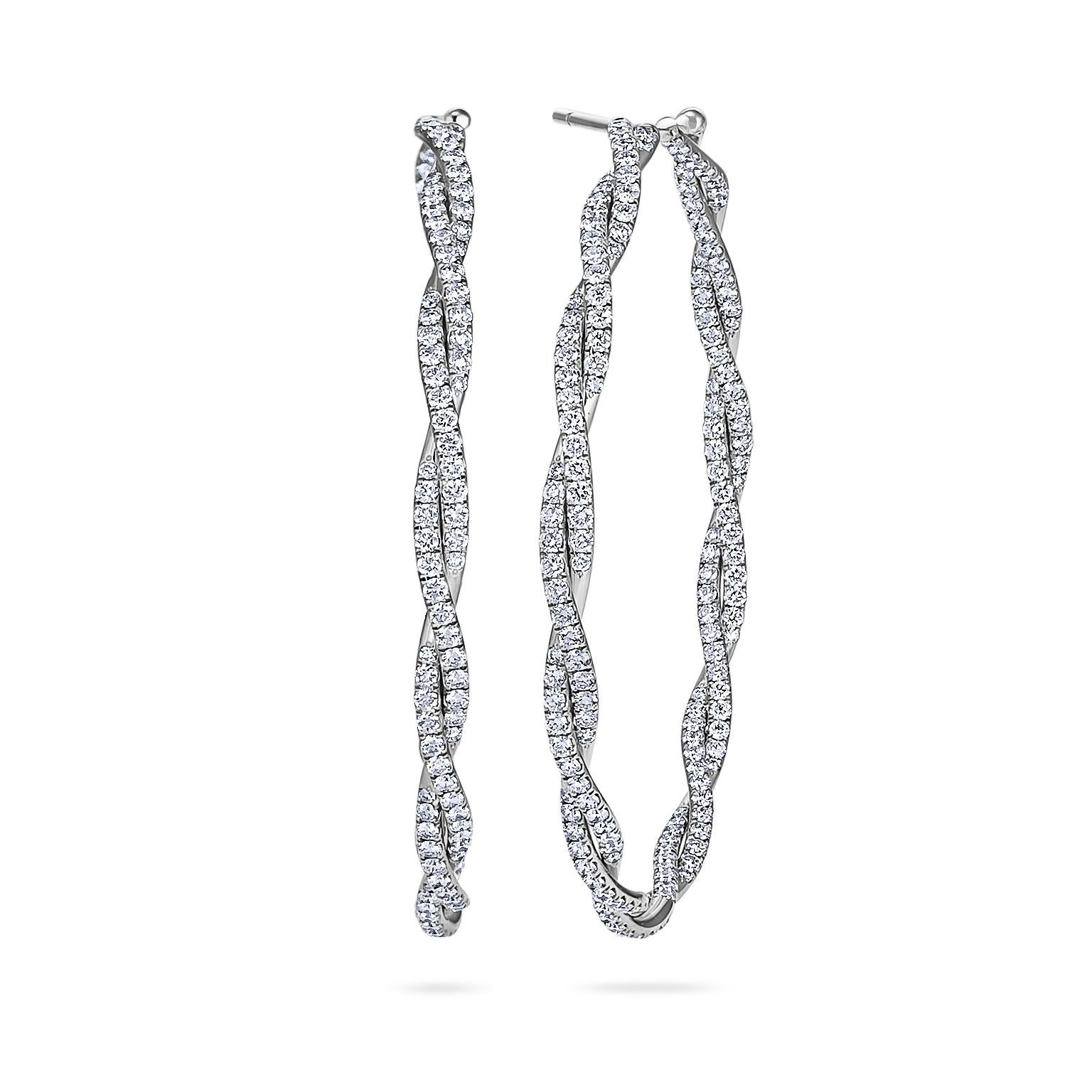 Contemporary Large Diamond and White Gold Twisted Hoop Earrings