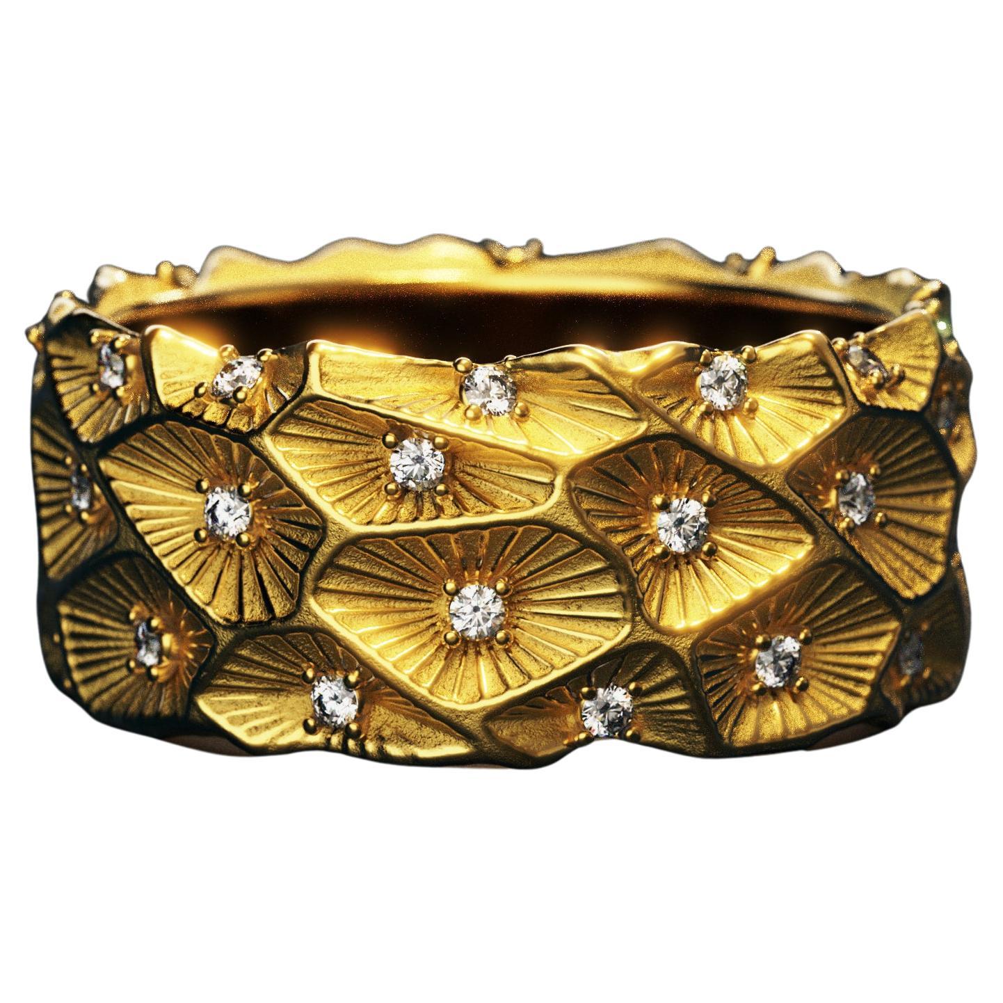 Large Diamond Band in 18k Solid Gold - Made in Italy by Oltremare Gioielli