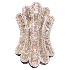 Large Diamond Brooch 7.50 carats Baguette Pave Diamonds 18K Gold Art Deco Style