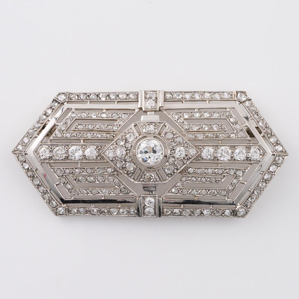 Gold Large Diamond Brooch – French Art Deco c1935