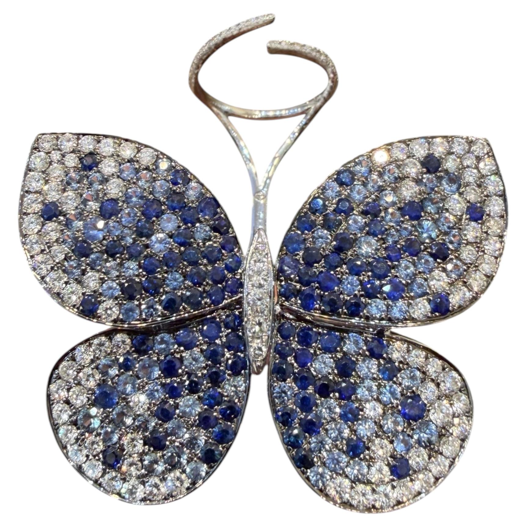 Bague papillon en diamant, grande, en or blanc 18 carats, saphir de 10,93 carats, « En Tremblant »