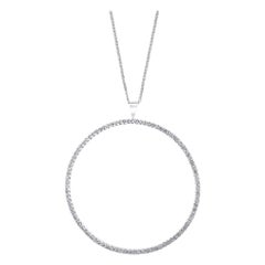 Grand pendentif/ collier circulaire en or blanc 18 carats avec chaîne en or 14 carats et diamants