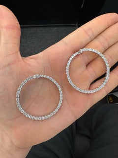 Large Diamond Circular Hoop Earrings 5 Carats 14 Karat White Gold 9.5 Grams