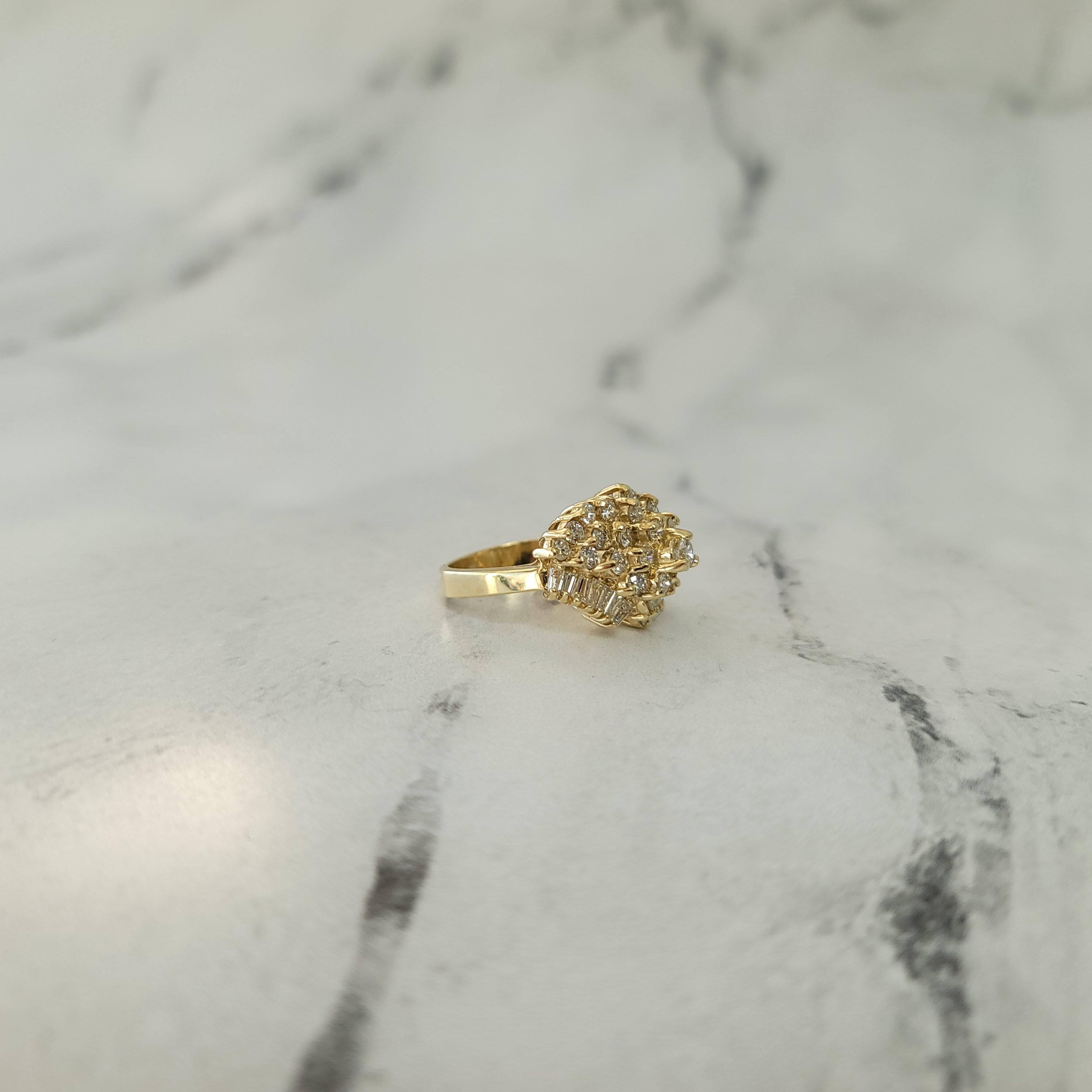 Women's or Men's Large Diamond Cluster Engagement Ring 2.50cttw 14k Yellow Gold For Sale