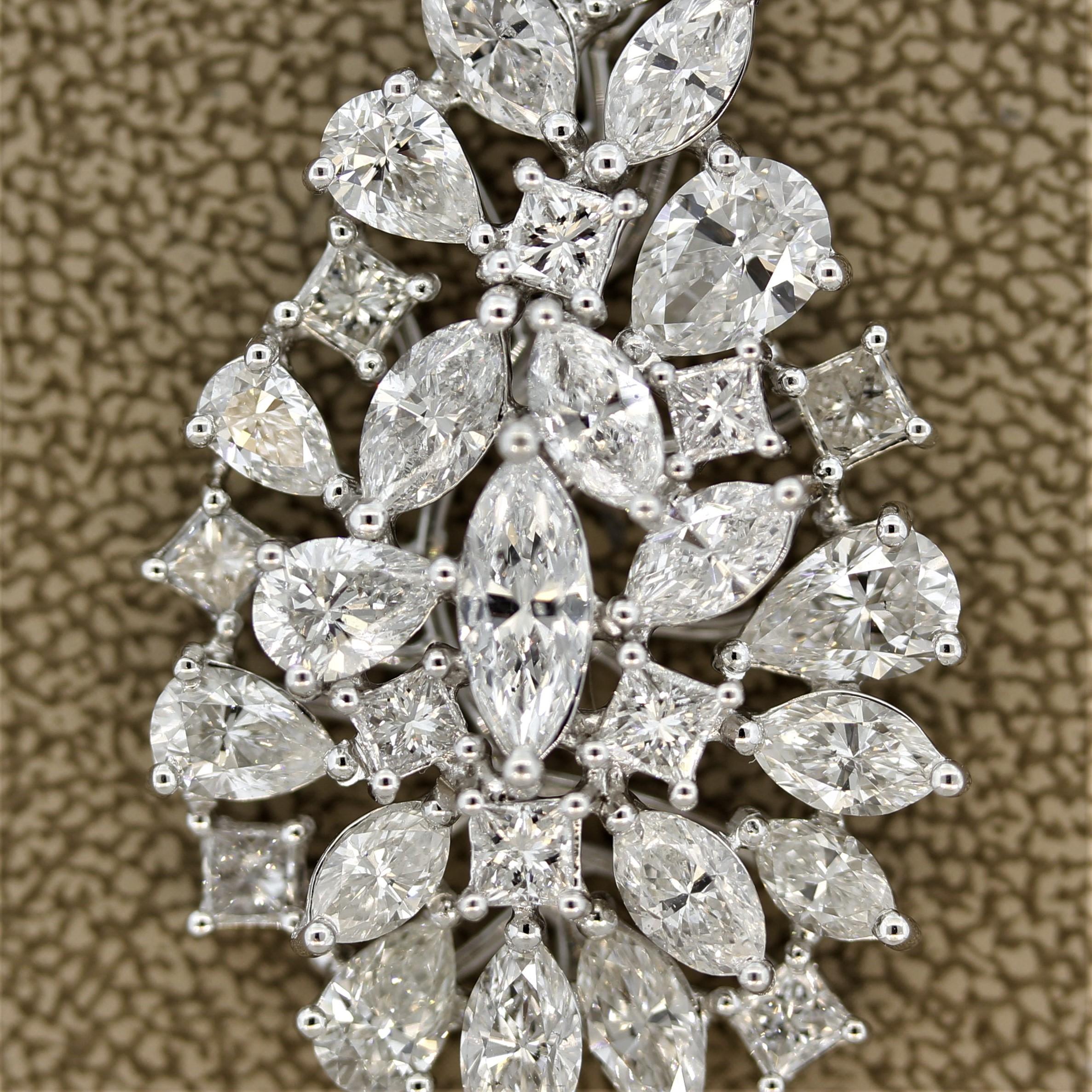 Mixed Cut Large Diamond Cluster Gold Drop Pendant