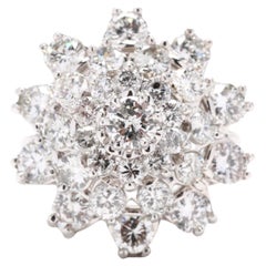 Large Diamond Cocktail Ring, 14K White Gold, Large Diamond Cluster