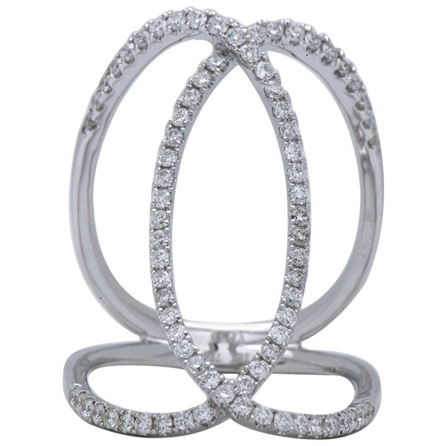 Large Diamond Crossover Fashion Ring For Sale