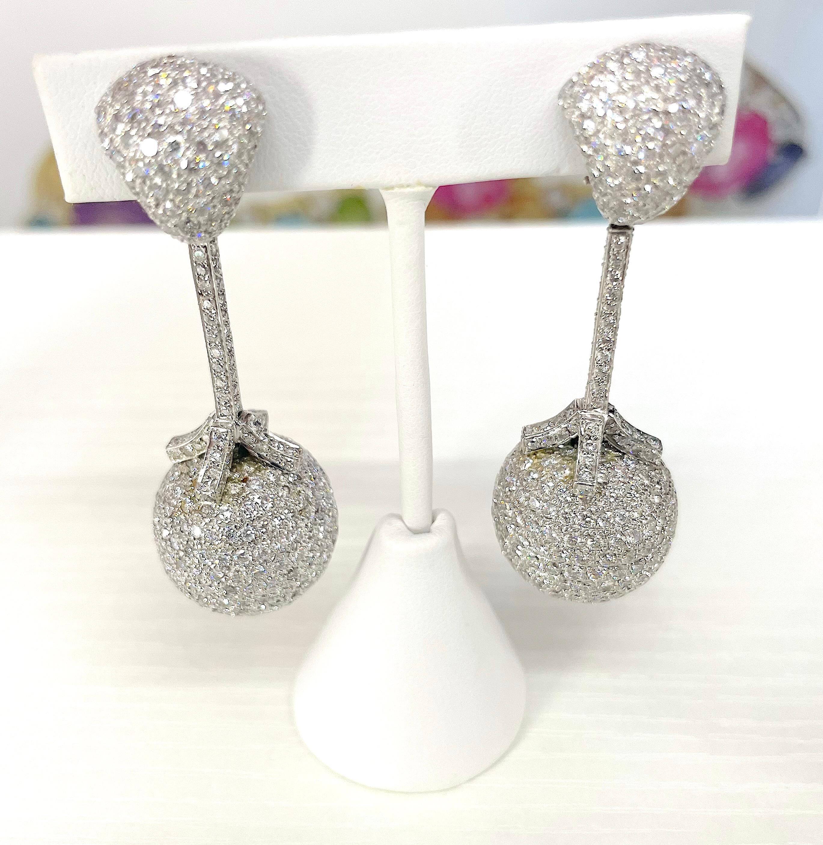 Large Platinum and Diamond Ball Drop Earring.  

This One of a Kind Bold Statement earring measures approximately 3