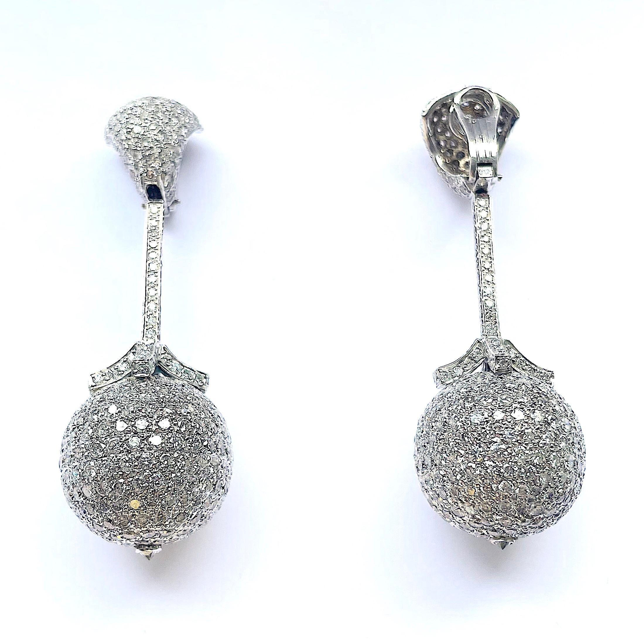 Brilliant Cut Large Diamond Drop Earrings with Diamond Ball For Sale