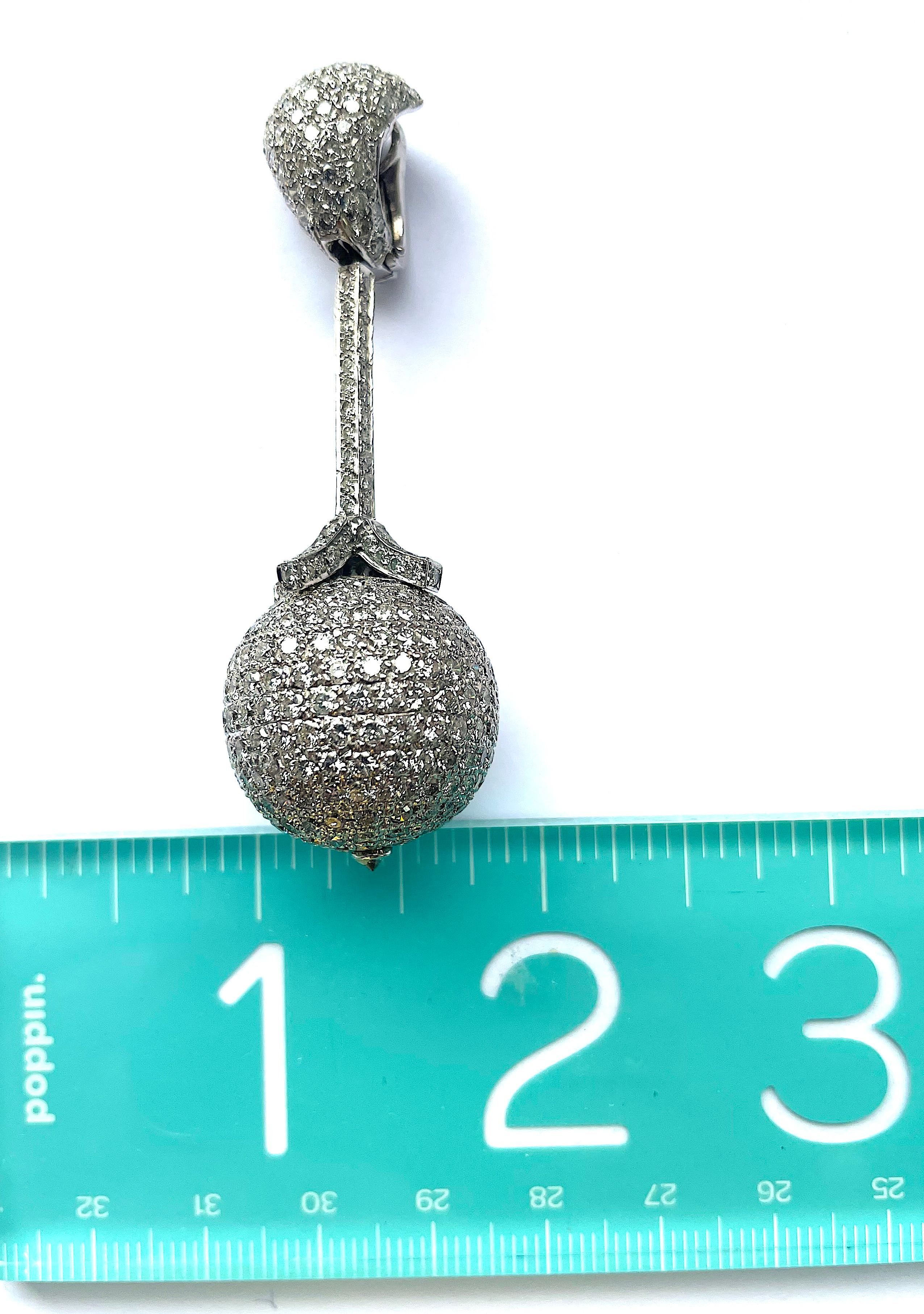 Large Diamond Drop Earrings with Diamond Ball For Sale 2