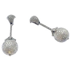 Large Diamond Drop Earrings with Diamond Ball