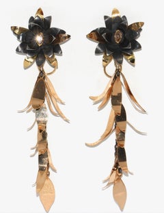 Large Diamond Ear Studs, Earrings, 18 Karat Bicolor Gold and 999 Fine Silver