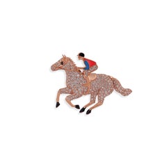 Large Diamond Enamel Polo Race Horse Jockey Brooch in 18k Gold