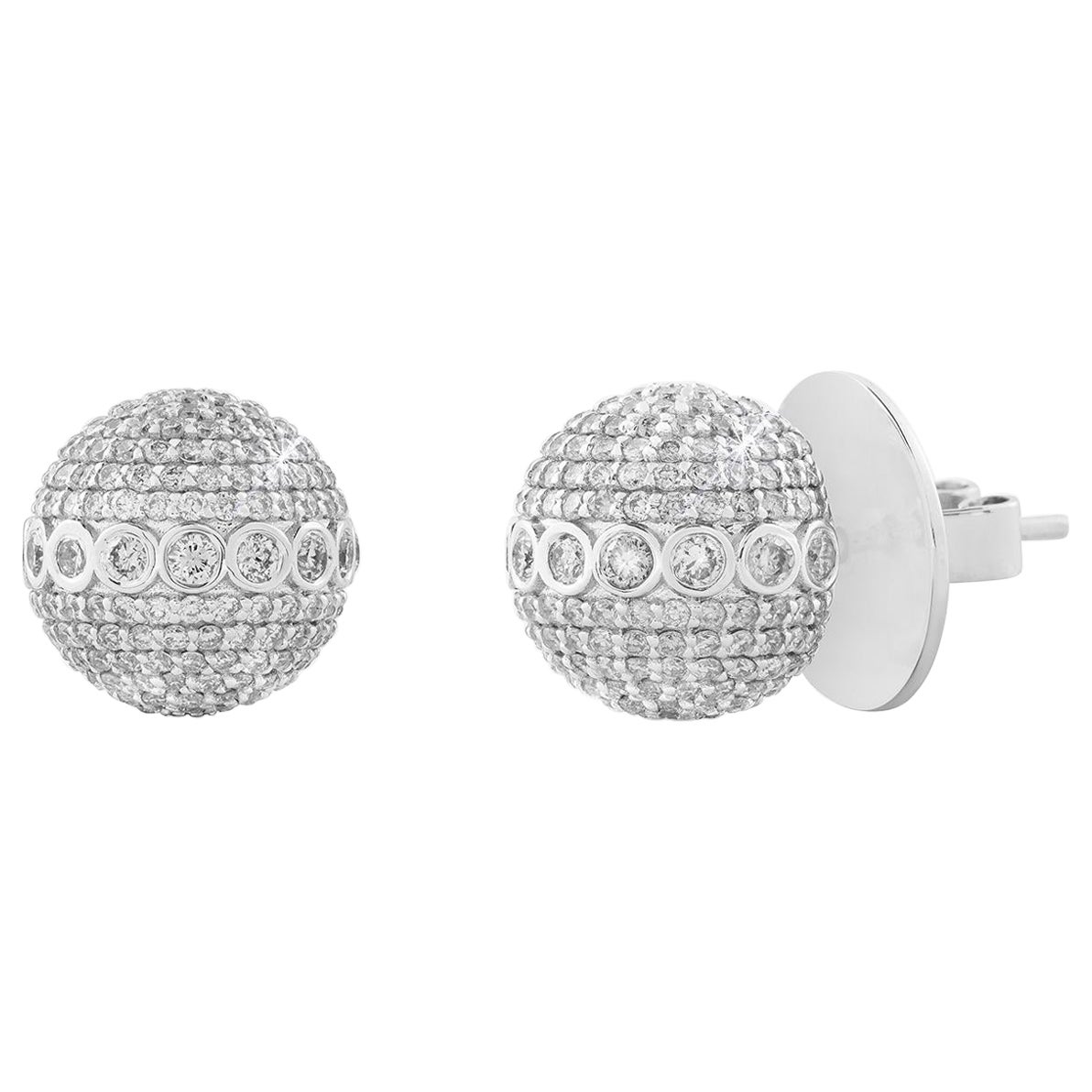 Large Diamond Encrusted Ear Studs in 18K White Gold For Sale