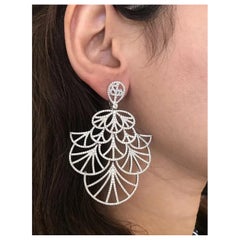 Large Diamond Fan Chandelier Earrings 9.50 Carats Total Weight in 18k White Gold
