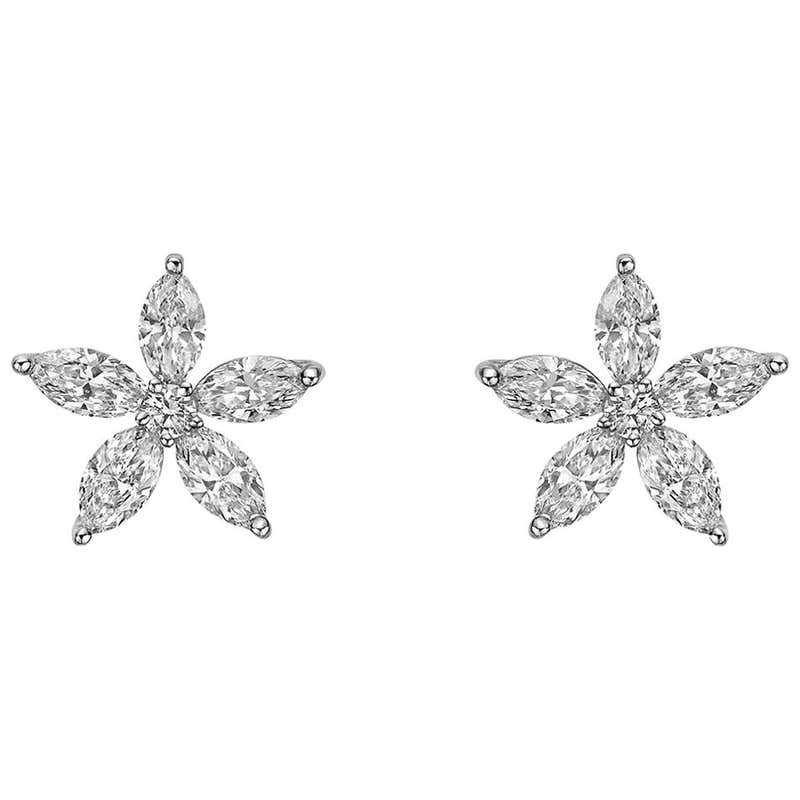 Large Diamond Flower Cluster Stud Earrings at 1stDibs