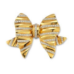 Large Diamond & Gold Bow Brooch