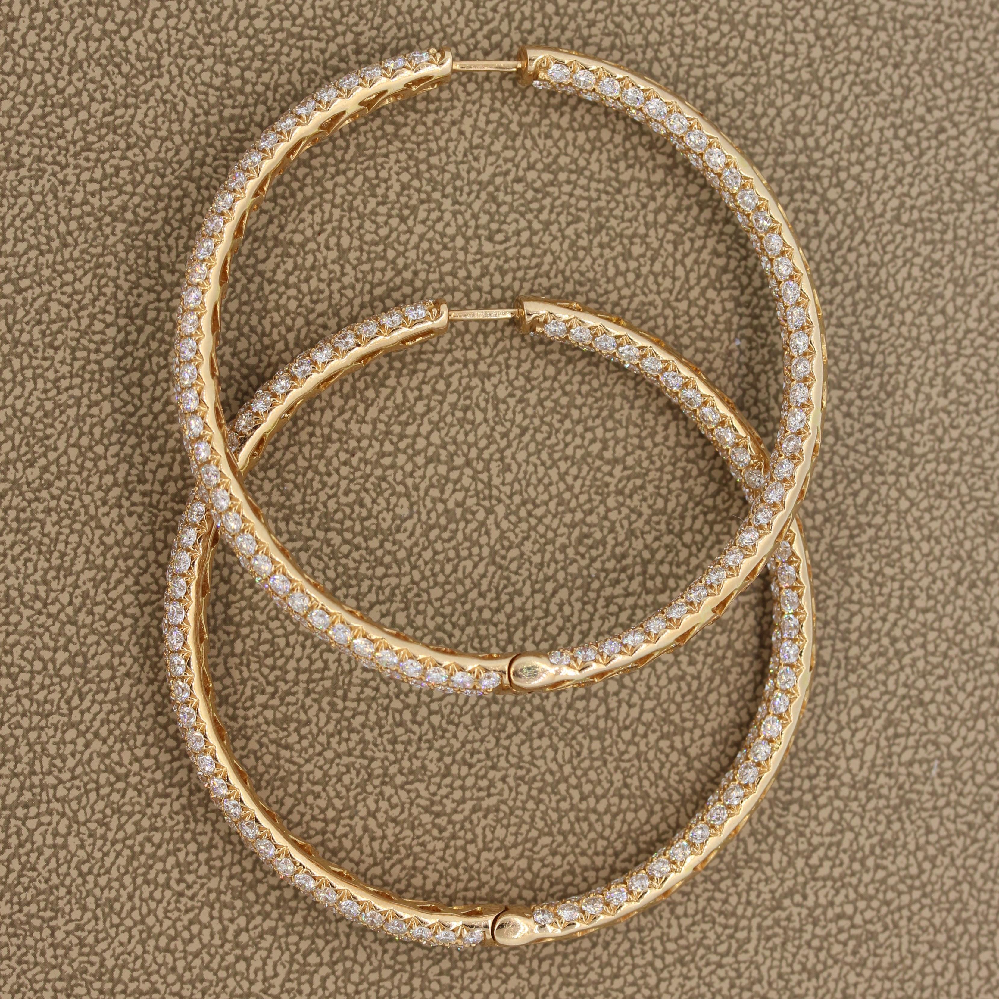 Large Diamond Gold Inside-Out Hoop Earrings 1