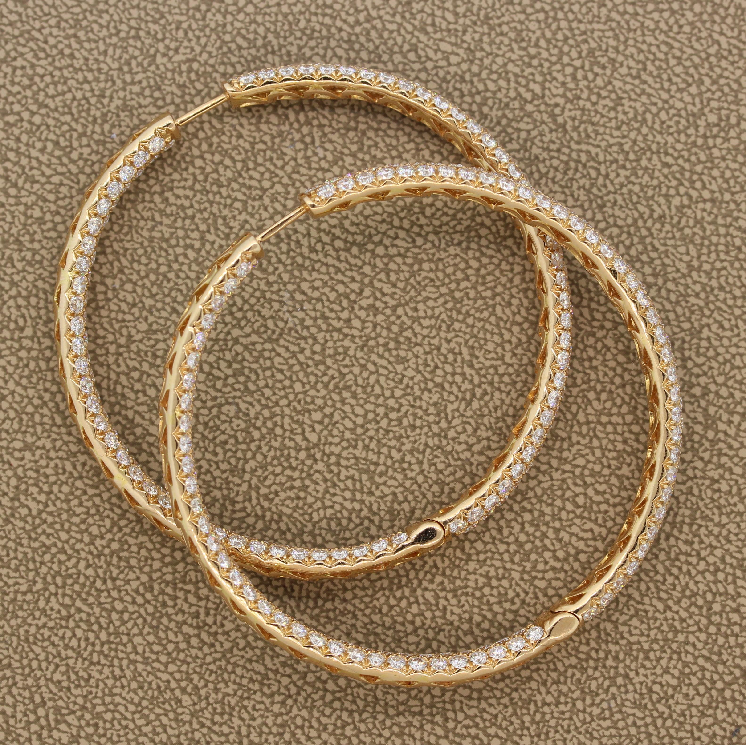 Large Diamond Gold Inside-Out Hoop Earrings 2
