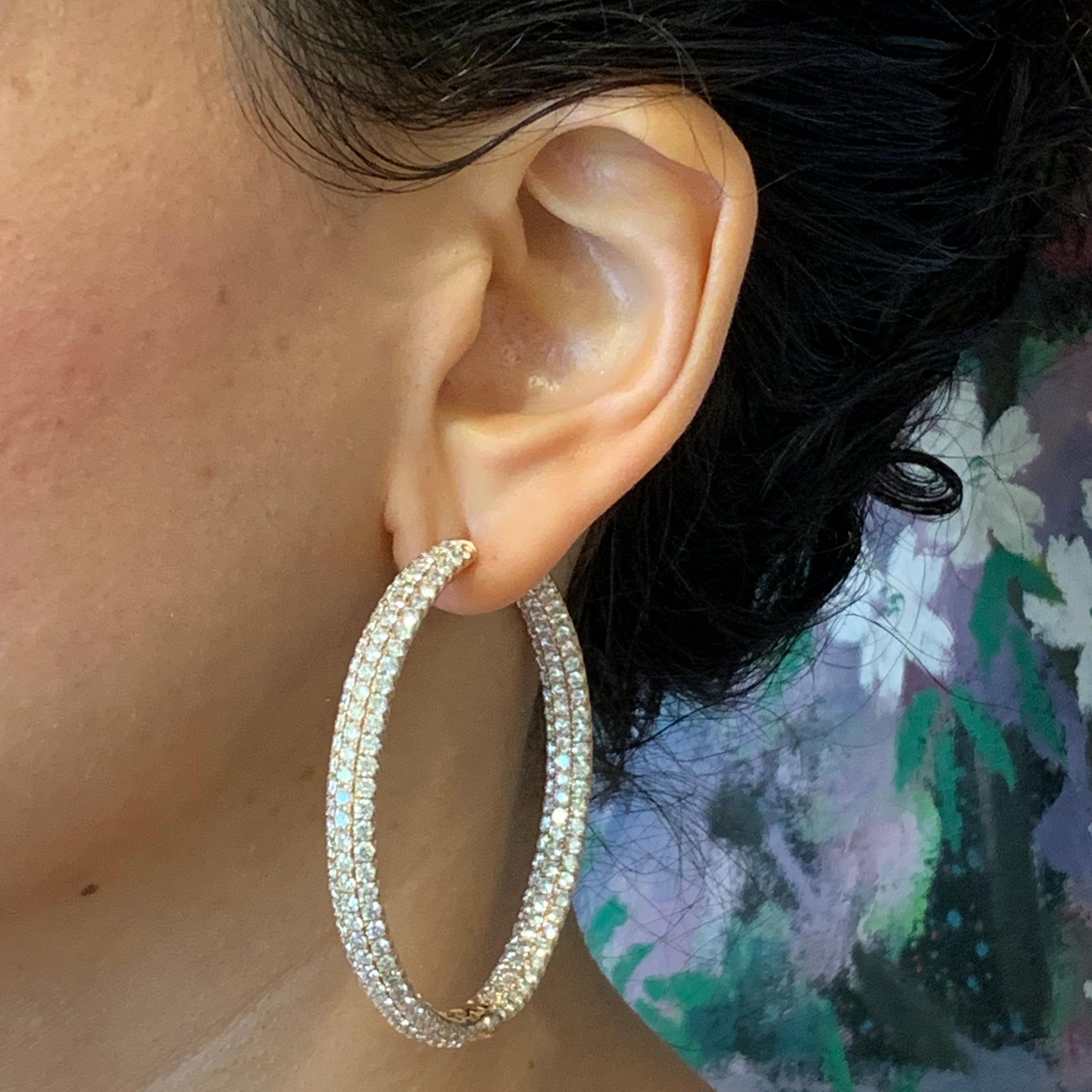 Large Diamond Gold Inside-Out Hoop Earrings 3