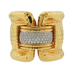 Large Diamond Hammered Gold Cuff Bracelet