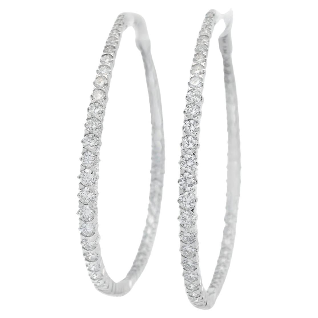 Large Diamond Hoop Earrings 5.00ct in 14K White Gold en venta