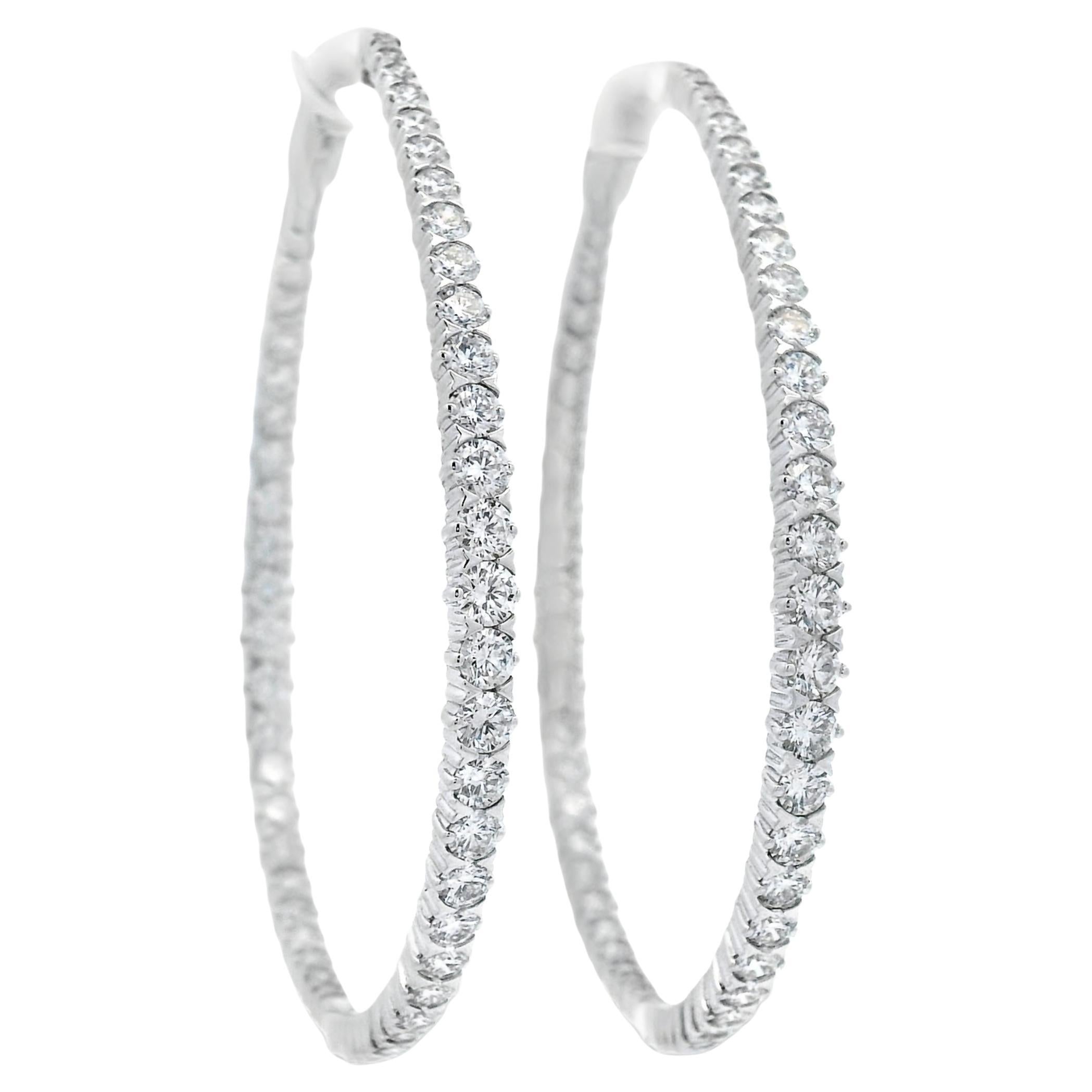 Orecchini a cerchio con diamante grande 5,00ct in oro bianco 14K