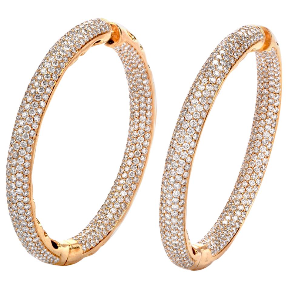 Large Diamond Hoop Rose Gold  Earrings