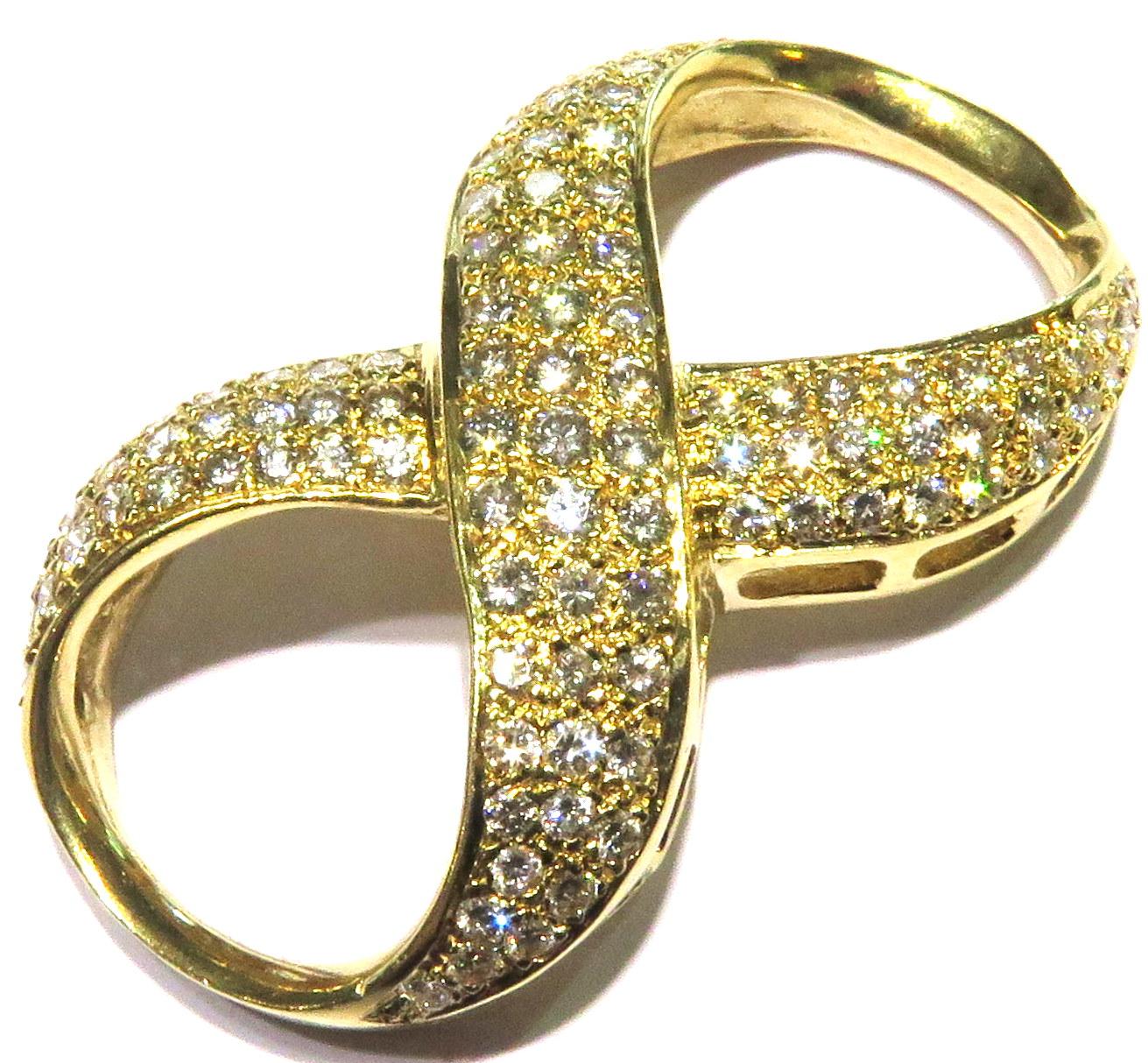 Large Diamond Infinity Gold Pendant Slide Charm In Excellent Condition In Palm Beach, FL