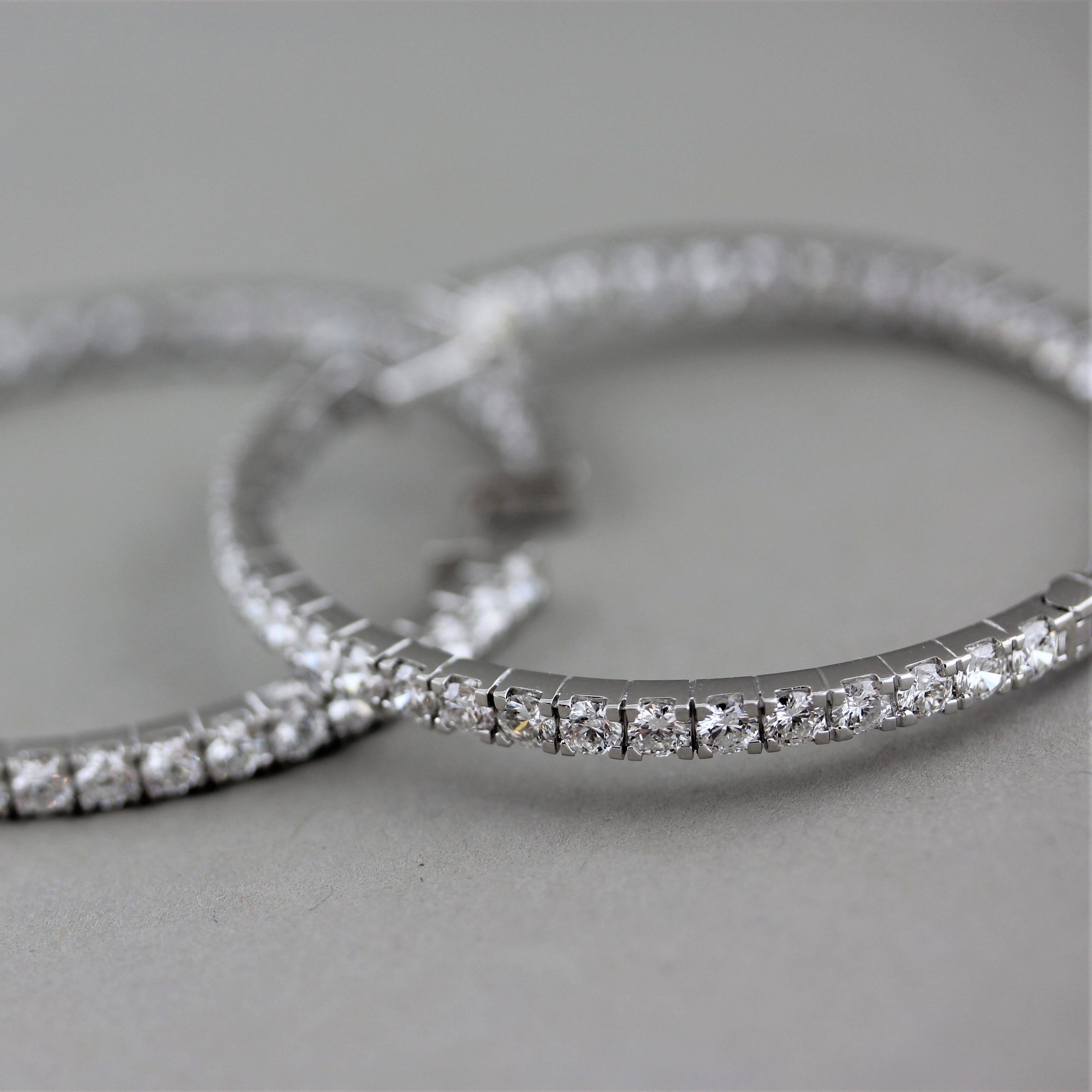 Round Cut Large Diamond Inside-Out Gold Hoop Earrings