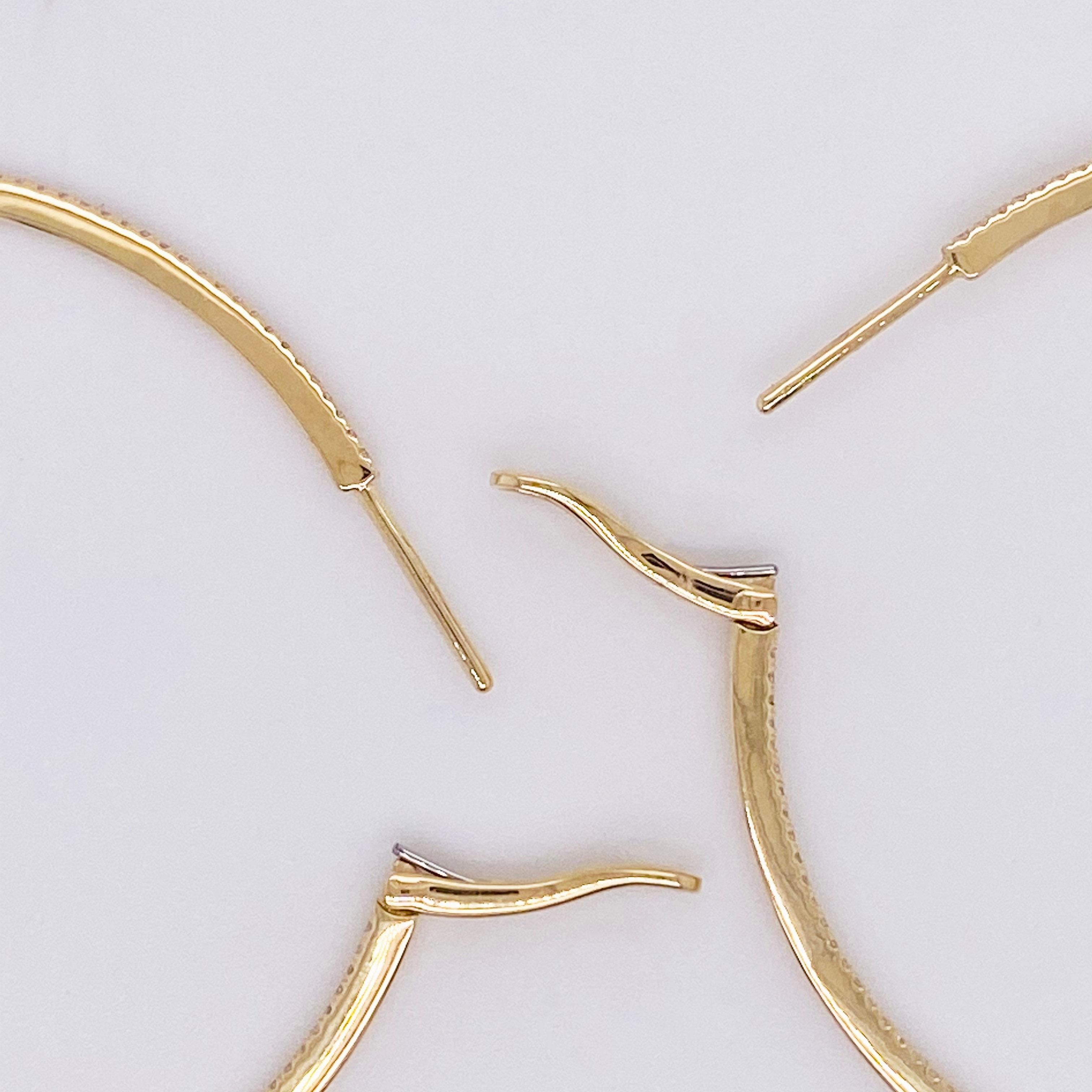 Women's Large Diamond Inside Out Hoop Earrings 14K Yellow Gold 3/4 Carat Diamond Hoops For Sale