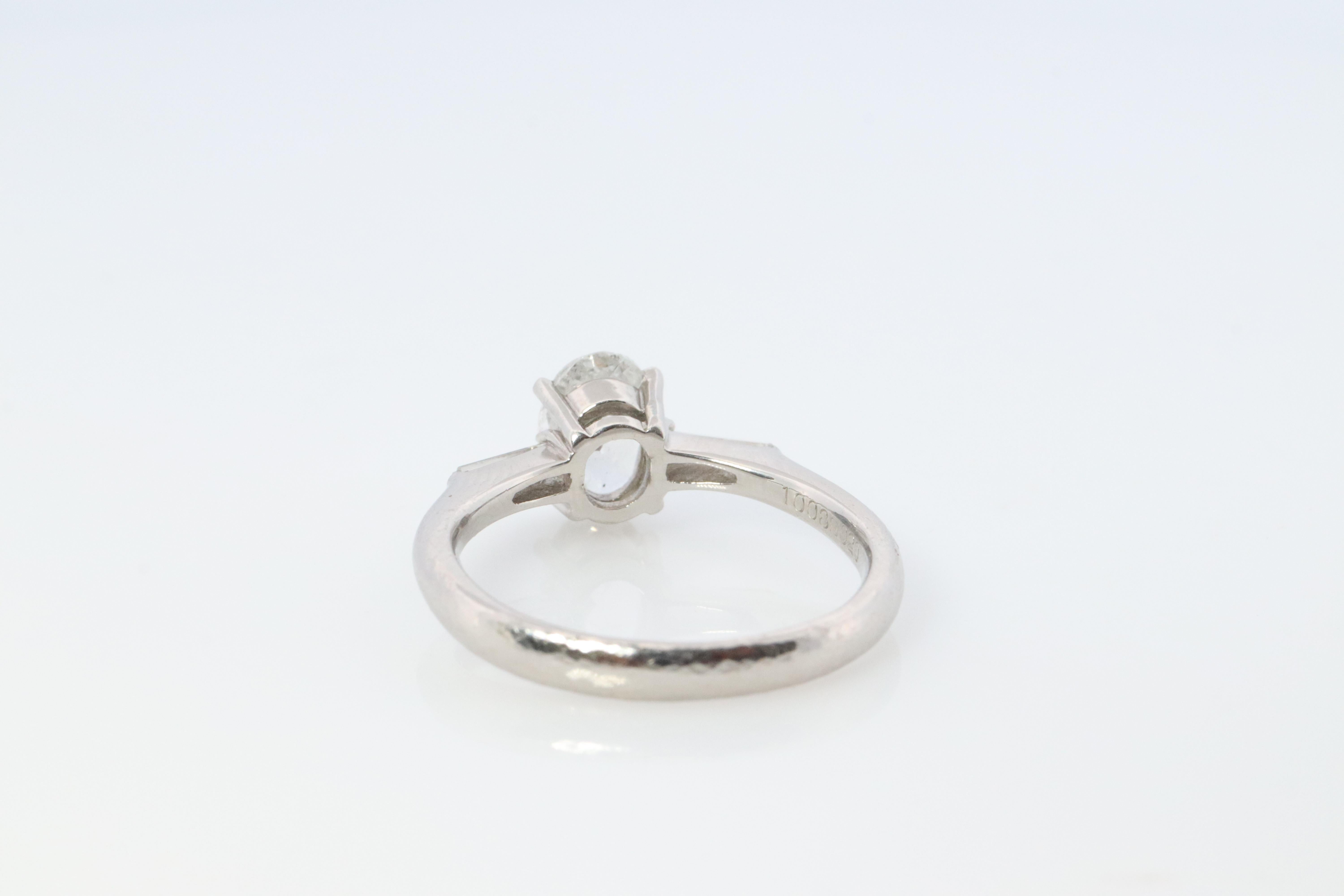 LARGE Diamond Oval engagement ring. Platinum 1CT Oval Diamond Solitaire baguette For Sale 1