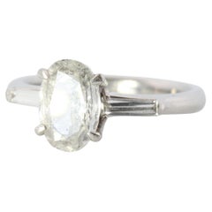 Antique LARGE Diamond Oval engagement ring. Platinum 1CT Oval Diamond Solitaire baguette