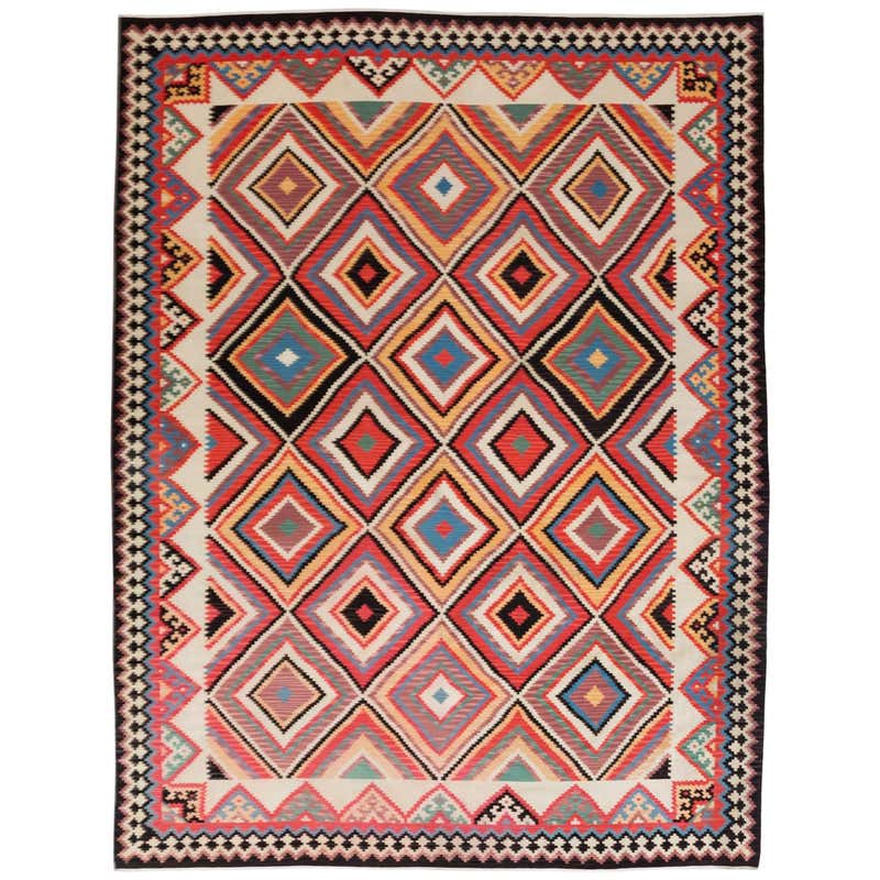 Large Diamond Pattern Kilim Rug at 1stDibs