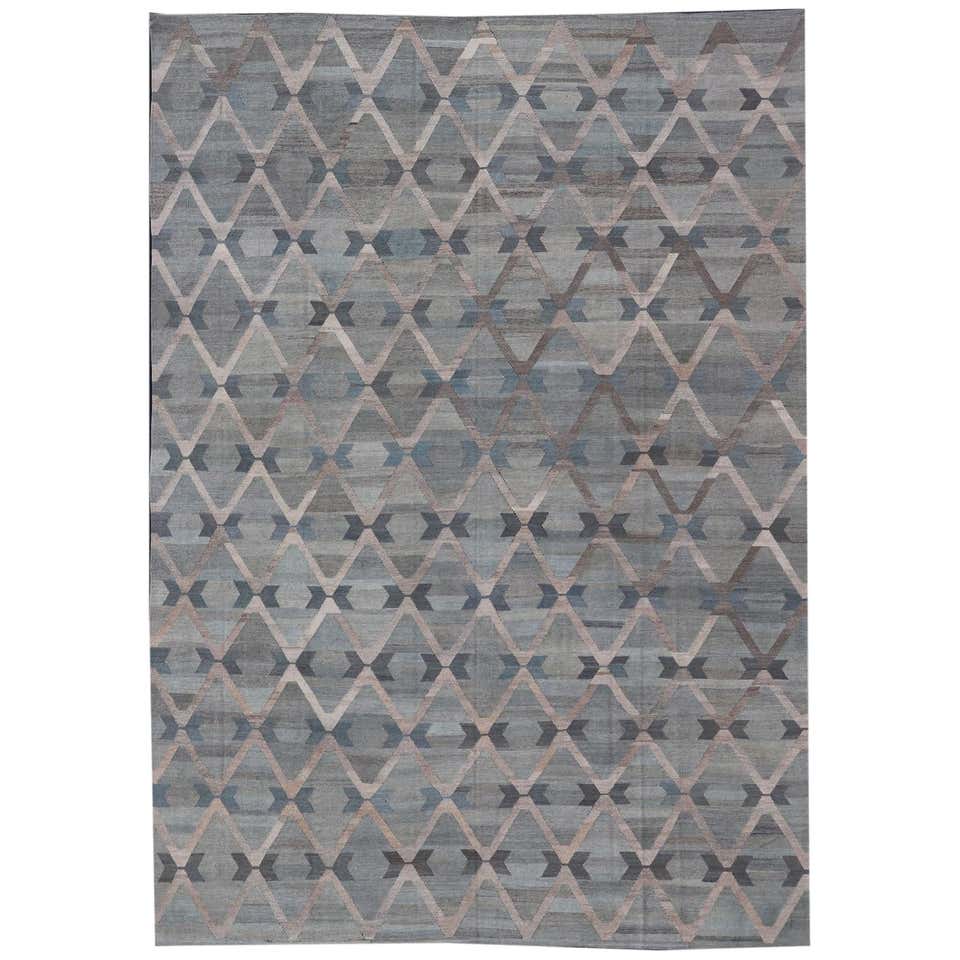 Large Antique Rug Diamond Pattern Embroidered Flat-Weave Rug in All Over Diamond Pattern and Multi Colors ...