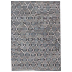 Grand motif Kilim à motif de diamants avec motif moderne sur toute la surface et tissage plat